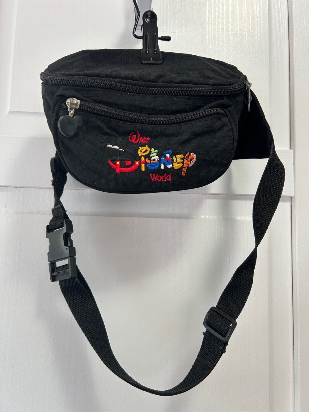 Vintage Disney World Black Embroidered Waist Bag